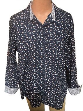 Johnston & Murphy Navy Guitar Button Down Shirt 25729514- Size XL